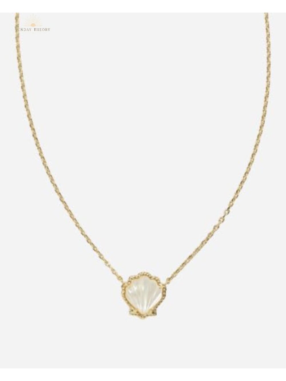 Shell Pendant Necklace 19" Gold Plated Brass Mother of Pearl